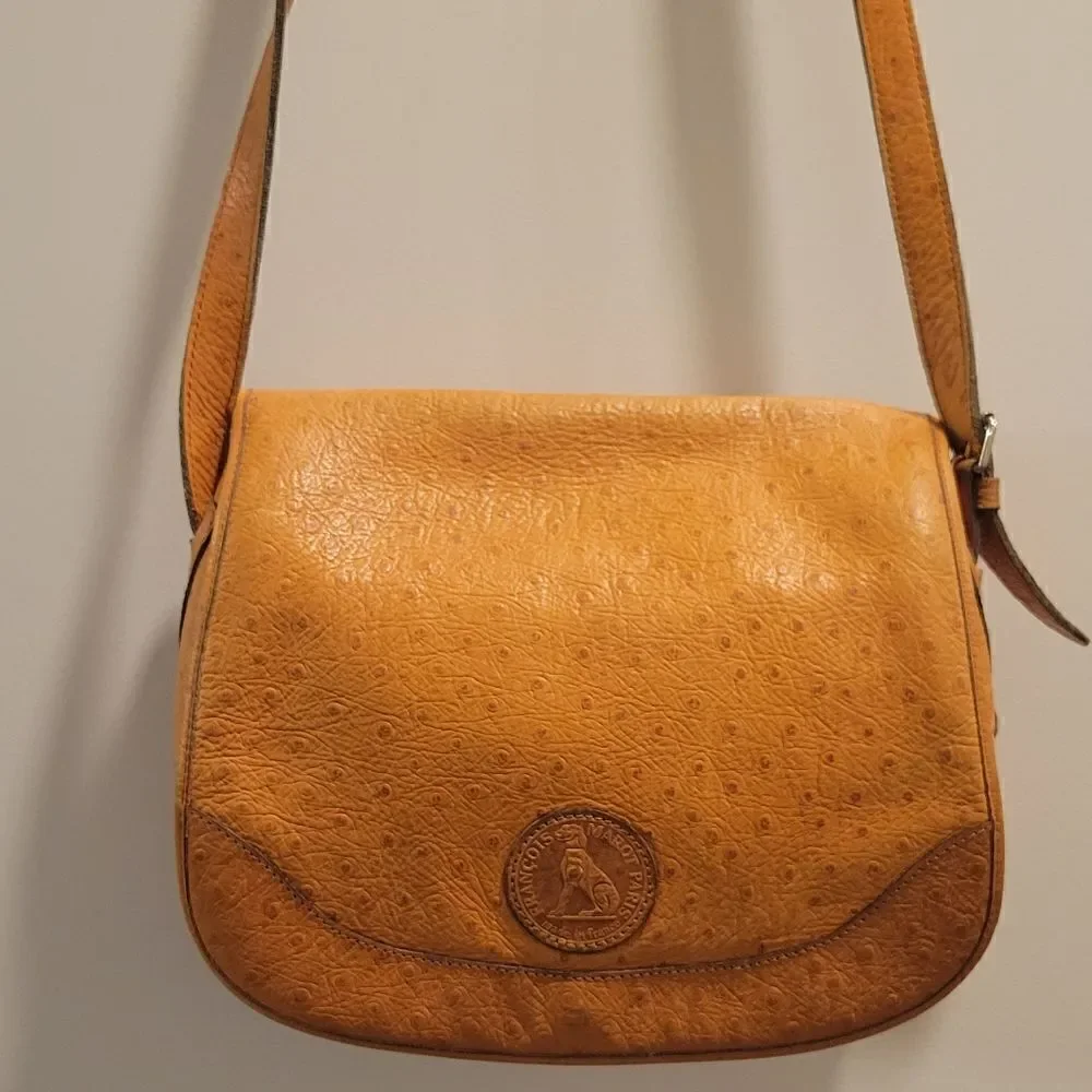 Francois Marot Paris Ostrich Leather Classic Flap Bag crossbody Vintage